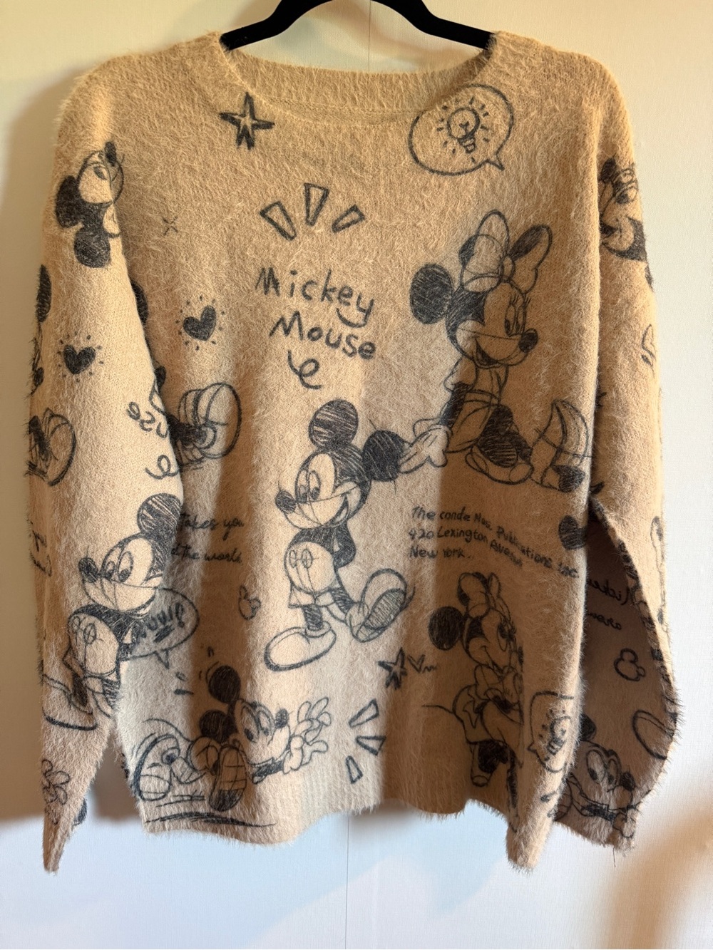 Disney Mickey Minnie Mouse Fuzzy Eyelash Knit Sweater XL Oversized